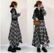 新款格子拼接连衣裙