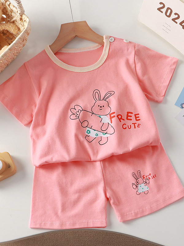 Nuevo conjunto de ropa infantil de manga corta, pantalones cortos para niños, camiseta de verano de una pieza para niñas, conjunto de dos piezas para bebés.