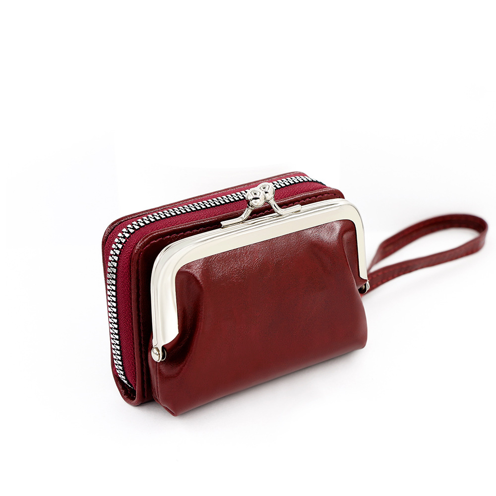 Kingdushi nueva moda bolso de tarjeta de cambio bolso de mujer transfronterizo con hebilla monedero con cremallera de 4 pulgadas bolso de mano