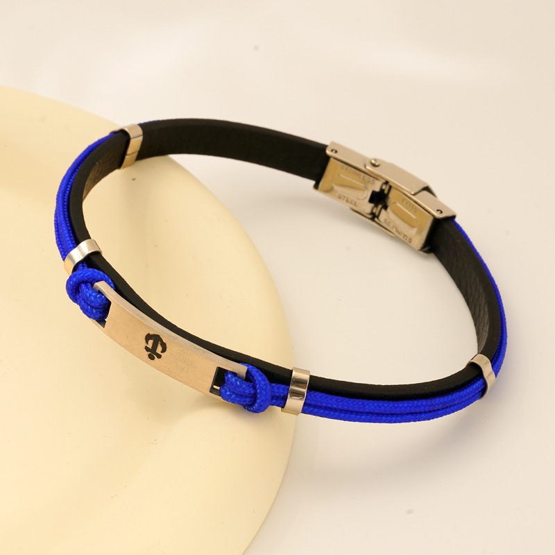 Pulsera trenzada de cuero de acero de barco, cuerdas de cuero para hombres y mujeres, joyas de mano geniales, no se desvanecen, pulseras al por mayor.