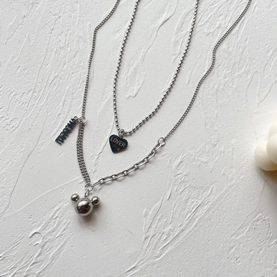 双层爱心米奇吊坠项链女ins嘻哈冷淡风锁骨链轻奢毛衣链配饰|ms