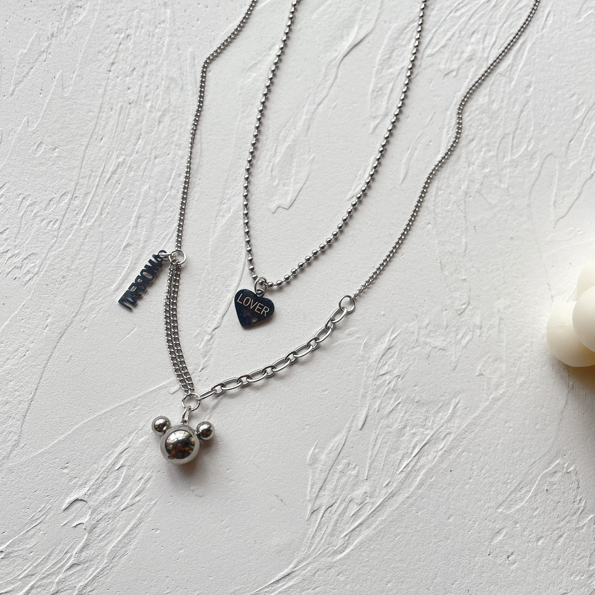 双层爱心米奇吊坠项链女ins嘻哈冷淡风锁骨链轻奢毛衣链配饰|ms