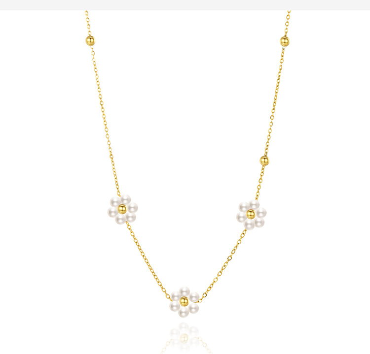 Elegant Flower Titanium Steel Pearl Plating Bracelets Necklace 1 Piece