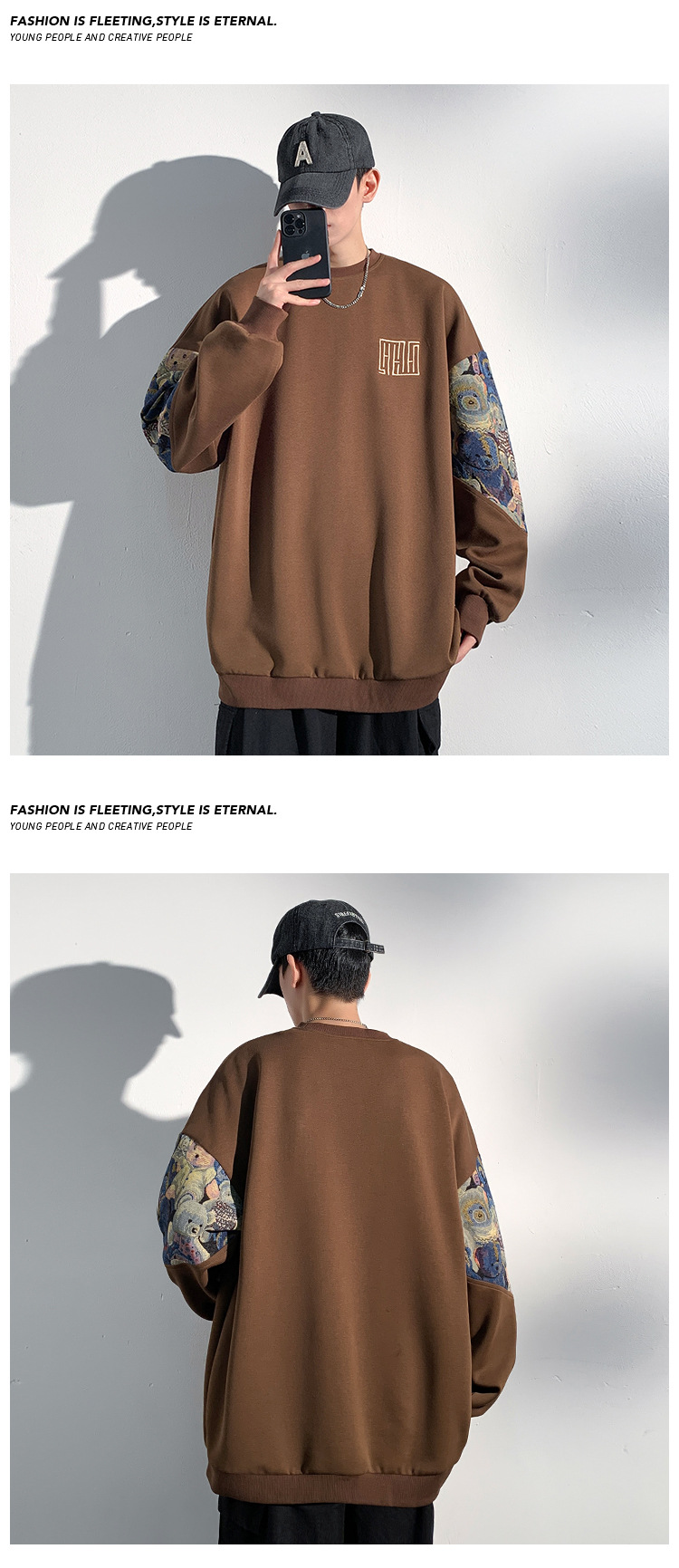 Schweres Herren Crewneck Sweatshirt Mit Bären Stickerei Pullover_voghion.com