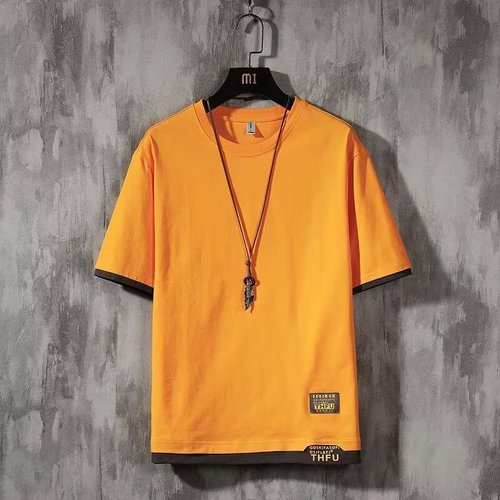 Men's Summer Short Sleeve T-Shirt, Japanese Style Simple Men's Clothing, Casual Matchy Matchy Trendy Cotton Pseudo-Bifurcated Half-Sleeve Top