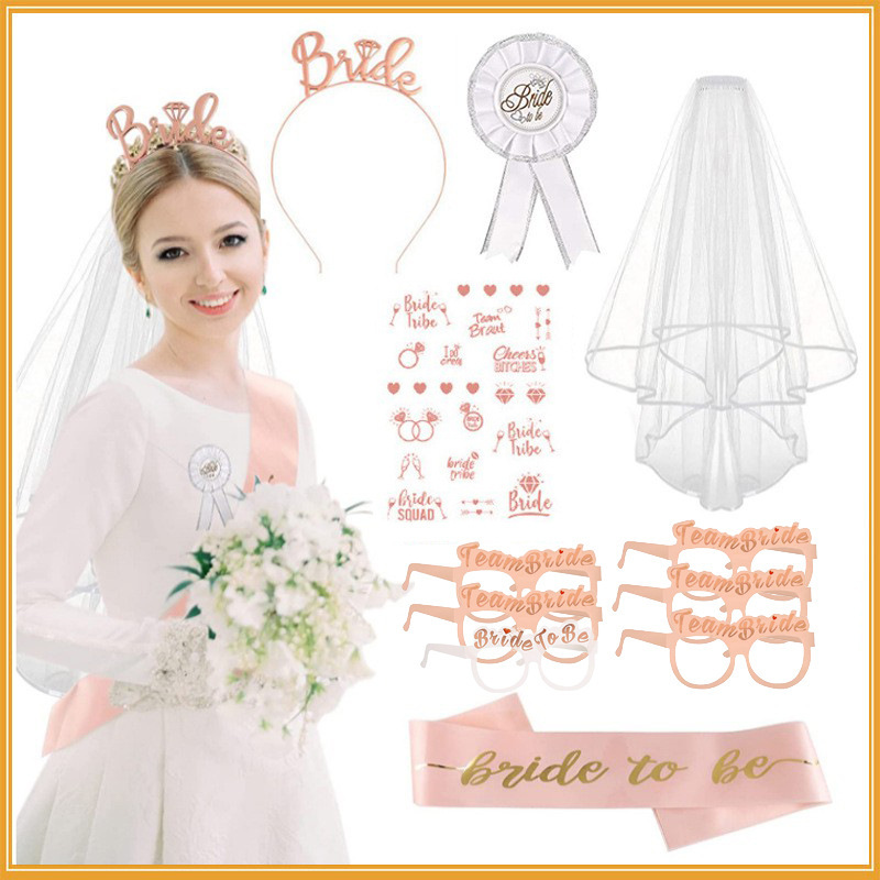 Spot Bride to be bachelorette party paper bronzing glasses bridal Hemming veil shoulder strap tattoo