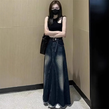 新款设计感港风复古蓝灰色牛仔裙女春夏季2025高腰显瘦长裙半身裙
