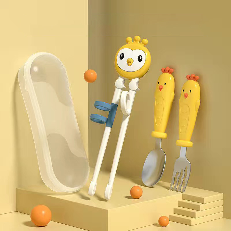 Children's Learning Chopsticks Training Baby Dinner Tableware Set Baby Children's Supplementary Food Stainless Steel Fork Spoon Portable Storage