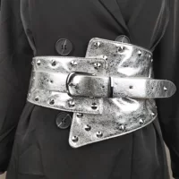 Ретро заклепки супер яркий кожаный пояс женский декоративный рубашка платье дикая эластичная супер широкая талия уплотнение оптом
