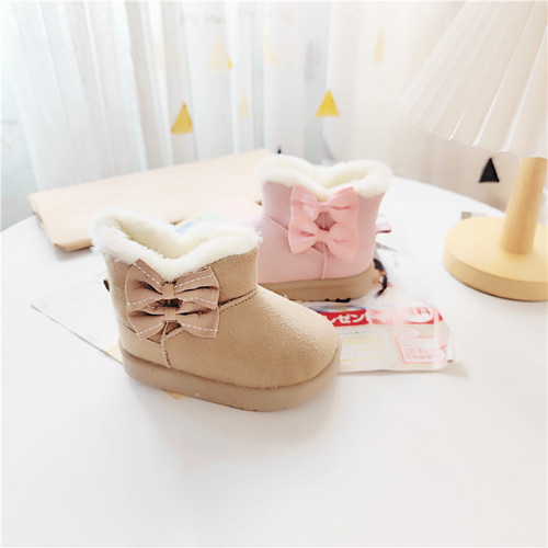 Winter Day Single Bow Girl Snow Boots Princess Warm Baby Cotton Shoes Thick Magic Tape Girls Shoes