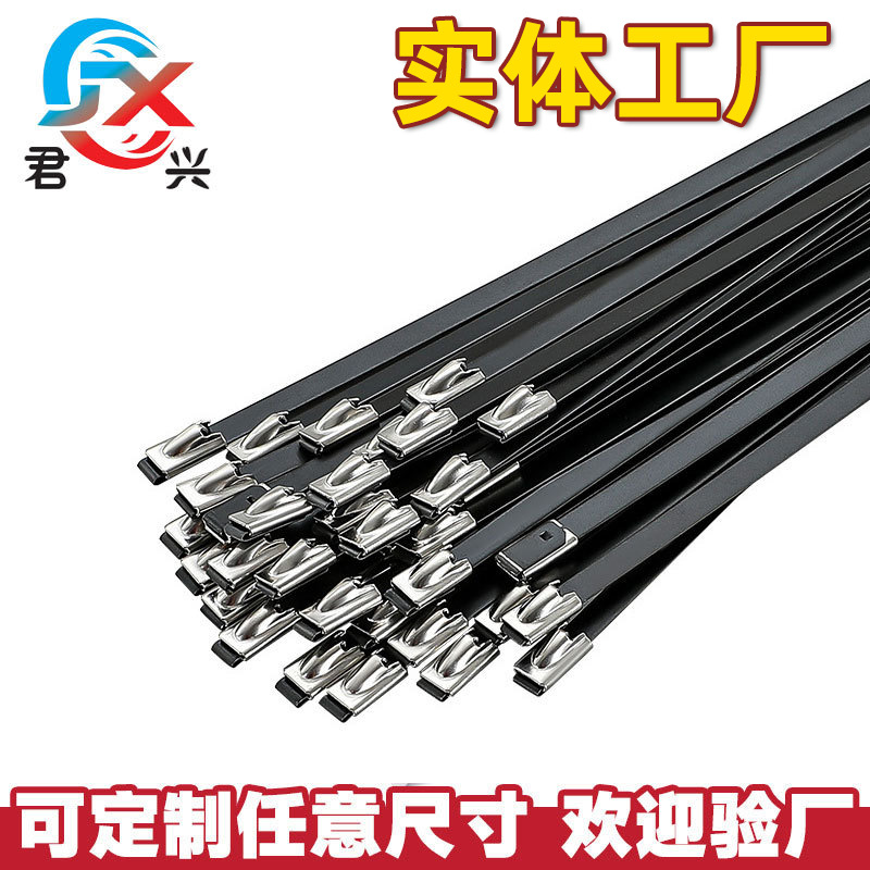 定制自锁式304包塑不锈钢扎带绝缘船用阻燃PVC批发电线