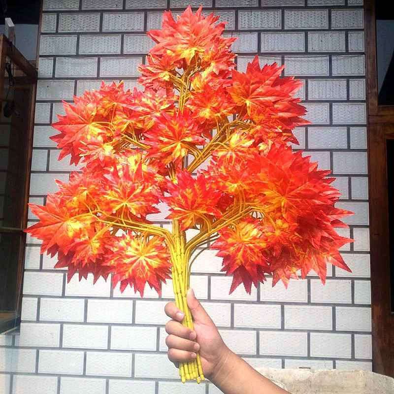 Simulated Maple Leaf Red Maple Leaf Artificial Maple Leaf Fake Leaf Branches Green Plants Autum Garden Greening Engineering Decoration Wholesale