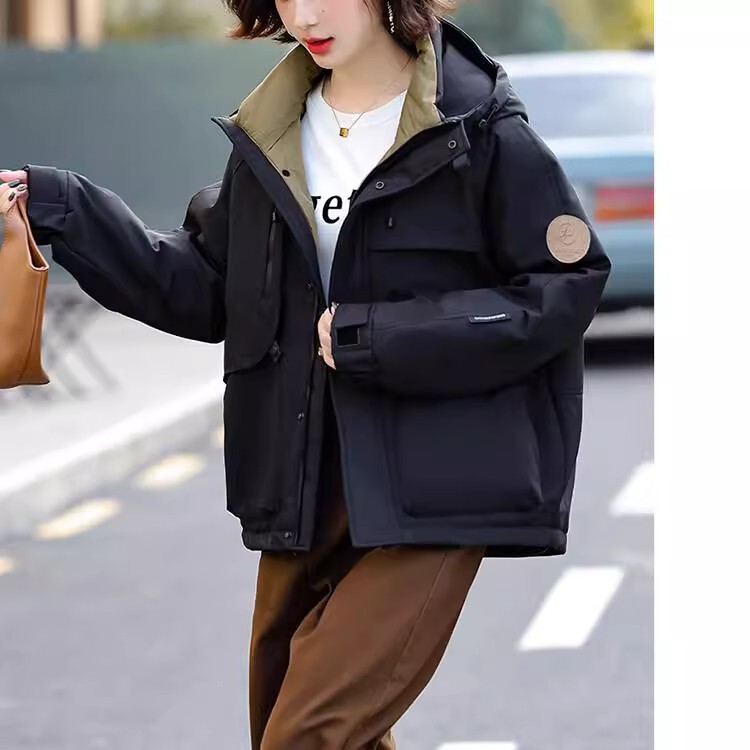 Celebrity-Inspired Women's down Jacket, Fashionable Casual Hooded Warm Lightweight Parka Short Workwear Windbreaker Coat