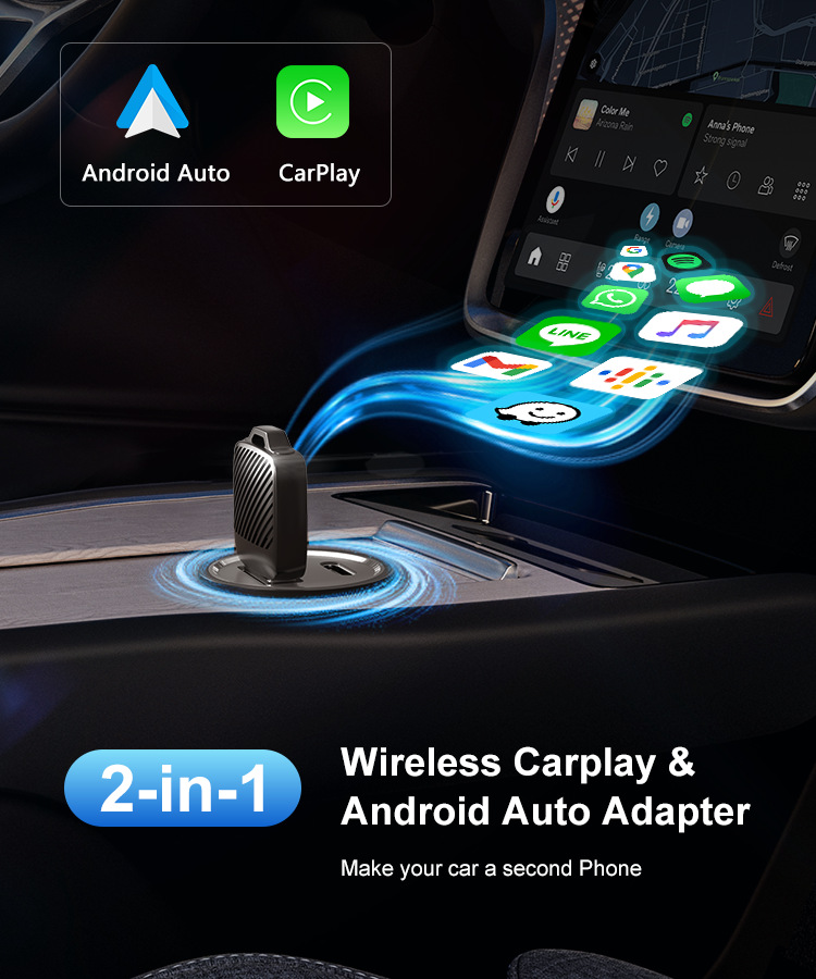 2025 Wireless Carplay Car-Mounted Intelligent Navigation Dual-Port Adapter Box for Screen Mirroring in Vehicles