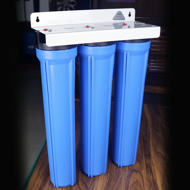 Purificador de agua de tres niveles de 20 pulgadas Filtro de torre de agua engrosada Filtro de tubería principal a prueba de explosiones Azul