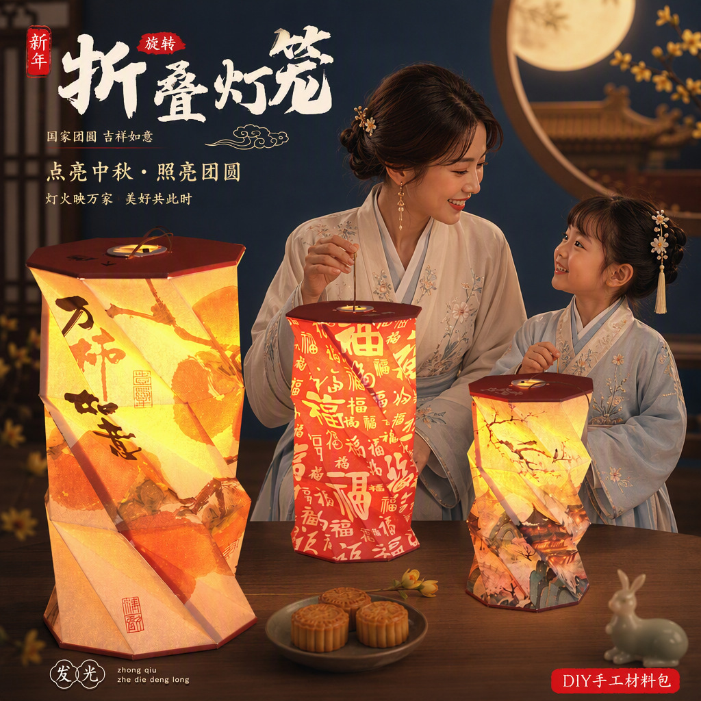2026灯笼可折叠创意手提宫灯马年装饰中秋节diy手工文创活动礼物