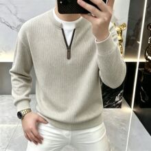 【山羊绒+桑蚕丝】时尚老钱风竖纹肌理V领假两件宽松落肩休闲卫衣