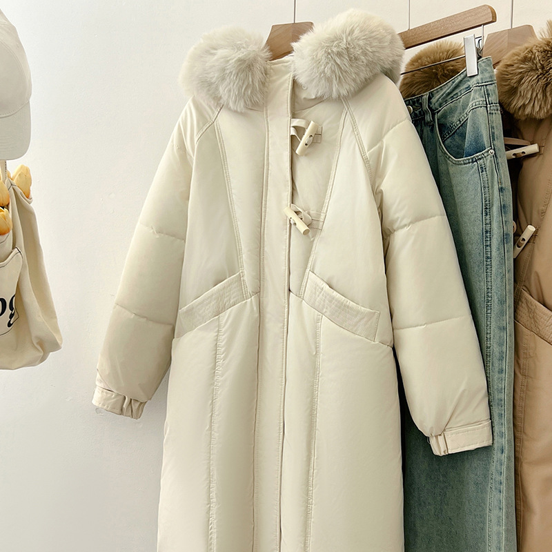 2024 Korean version women's Hong Kong long style over the knee student thick cow horn button cotton loose large fur_voghion.com