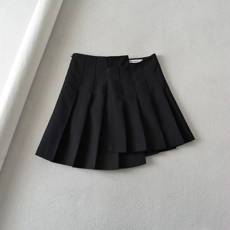 solid color College style irregular hem pleated skirt NSXDX132721