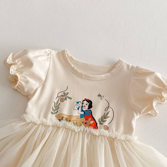 Girl's Cartoon T-Shirt Dress 2025 New Summer Baby Girl's Styish Mesh Princess Dress Trendy Children's Korean Style Dress