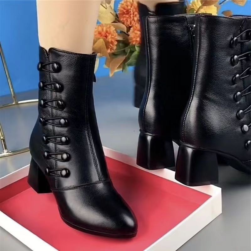 Otoño e invierno botas cortas para todo el partido invierno de las mujeres nuevo tacón medio zapatos de algodón a media pierna forrados de lana botas de mujer de fondo suave neutral de moda cálida