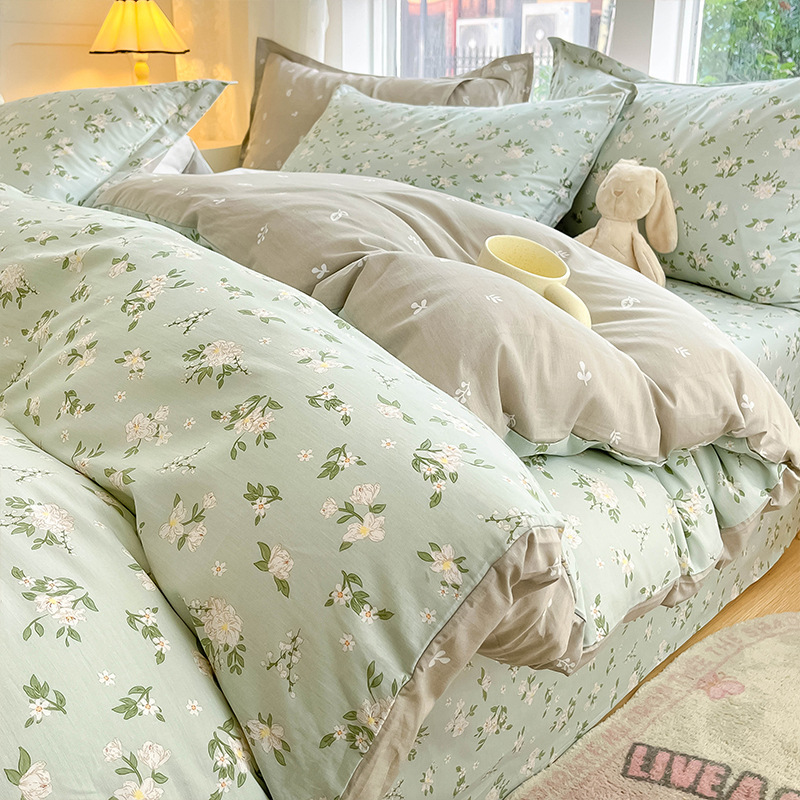 2024 nuevo invierno pequeño y fresco cama de algodón de cuatro piezas funda de edredón de algodón puro sábana ropa de cama de tres piezas