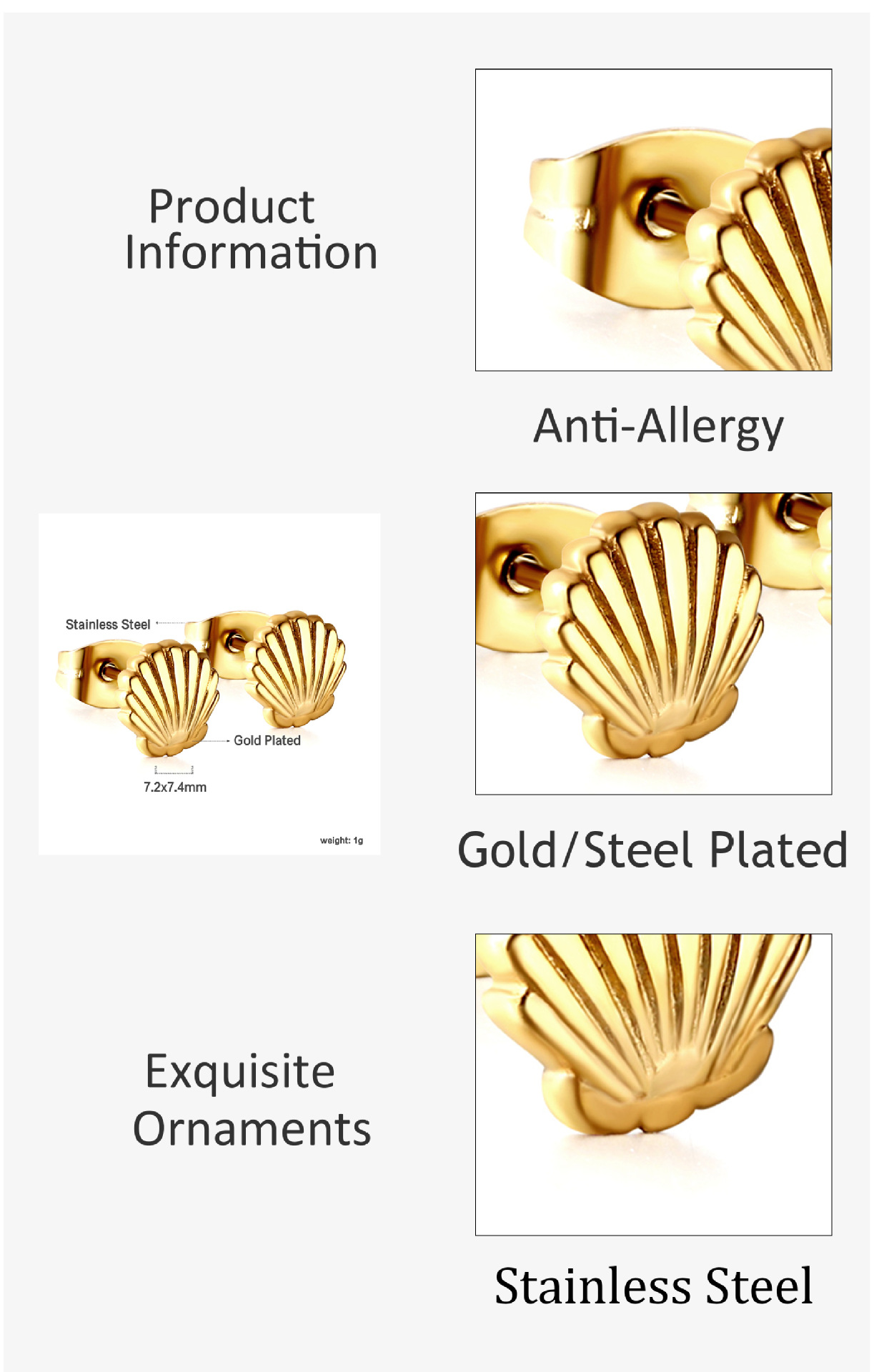 1 Par Estilo Simple Cascarón Enchapado Acero Inoxidable 304 Pendientes display picture 5