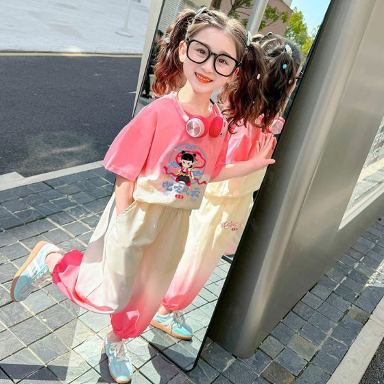 Children's Baby's Summer Clothes for Girls Which Color Splicing Quick-drying Clothes Short-sleeved Casual Sports Two-piece Set