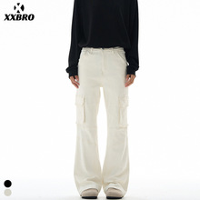 xxbro男装#美式潮牌高街多口袋工装中性风显瘦微喇叭休闲牛仔裤子
