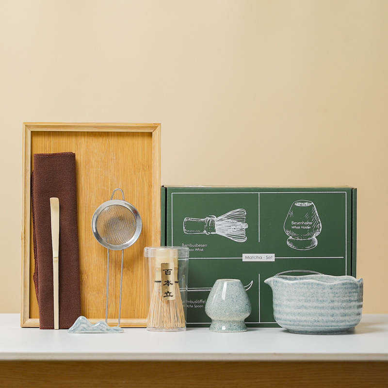 (Cross-border trading), green matcha, ceramic tea cup, tools set, 7 pieces