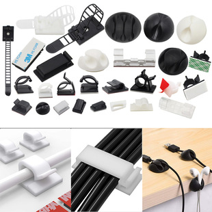 Factory wholesale plastic nylon cord card punch-free adhesive fixing clip adjustable power cord buckle cable clamp