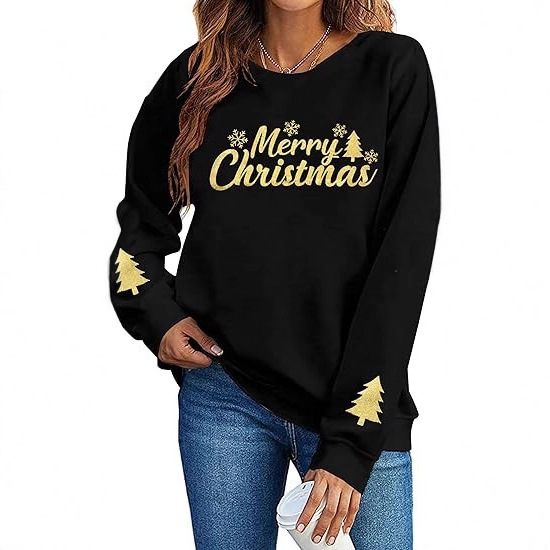 Cross-Border European and American Round Neck Christmas Sweatshirt Women's Christmas Light Sweatshirt Merry Christmas Long-Sleeved Round Neck Pullover