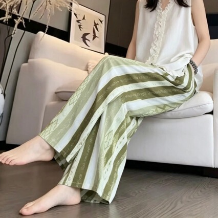 【Double Pockets】2026 Summer New Printed Cotton Breathable Wide-Leg Pants for Women, Loose Fit, Floor-Length, High Waist, Draped Style 【Double Pockets】2026 Summer New Printed Cotton Breathable Wide-Leg Pants for Women, Loose Fit, Floor-Length, High Waist, Draped Style