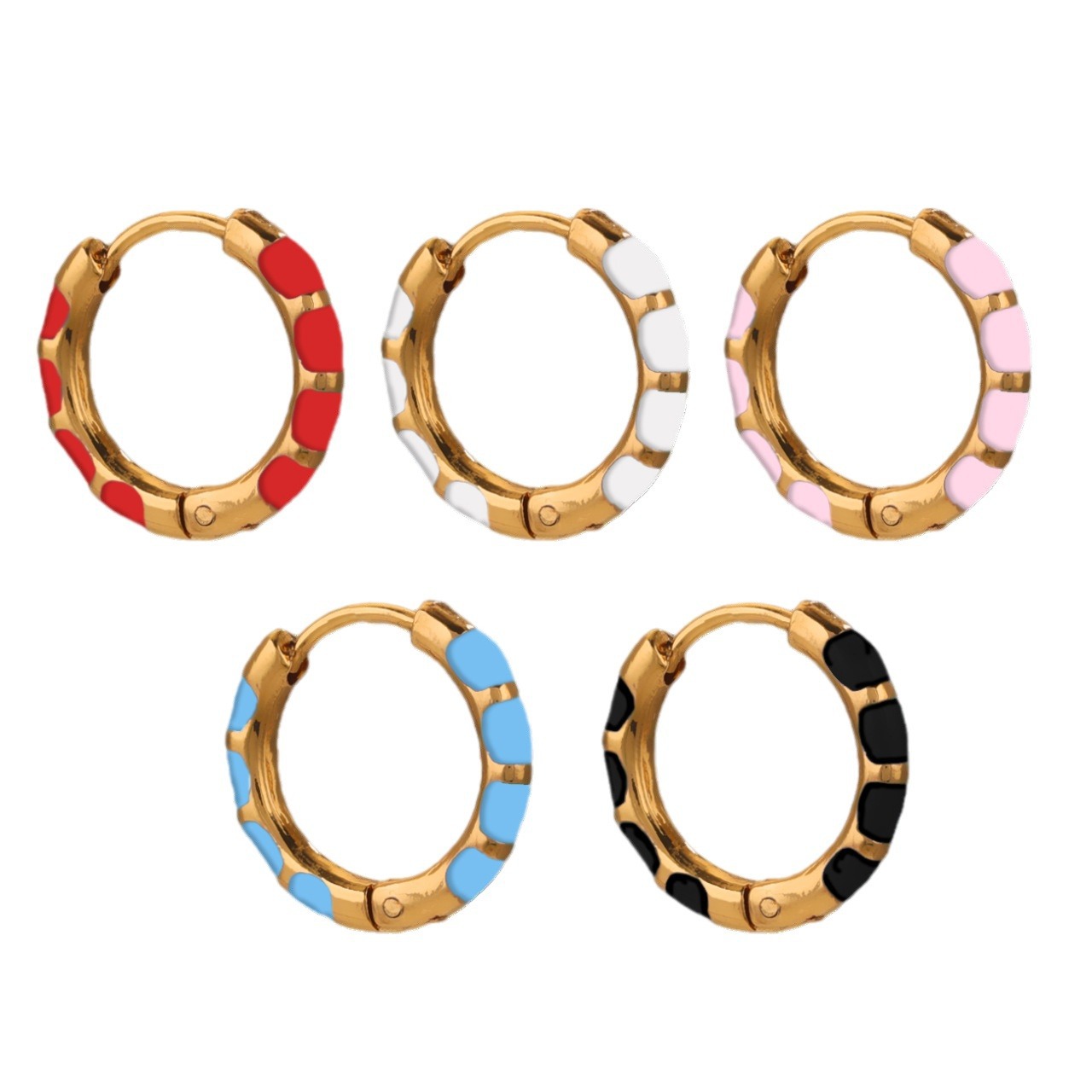 Europa y América esmalte colorido de aceite de goteo manual de acero inoxidable orejas de acero titanio orejas clásicas lindas orejas de mujer