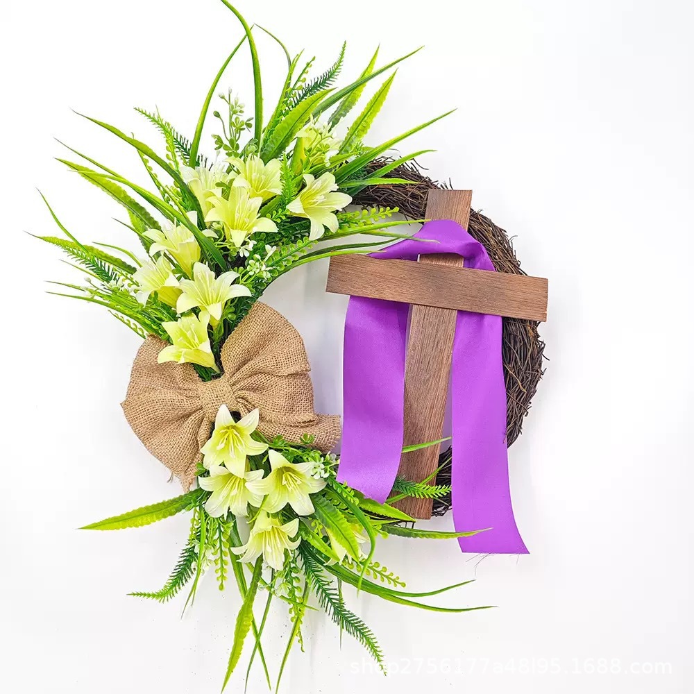 2024 nueva guirnalda de Pascua transfronteriza decoraciones navideñas colgantes de puertas colgantes anillos de ratán jardín guirnalda de bienvenida