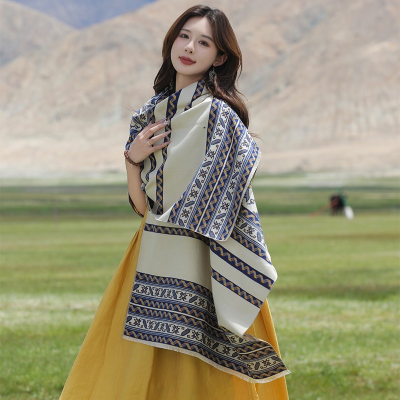 New ethnic style double-sided i mitation cashmere warm shawl for travel, fashionable outerwear cloak, versatile women's_voghion.com