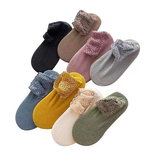 DeRong socks women's autumn and winter warm and thickened versatile lace short-tube loose mouth confinement sleep socks floor socks