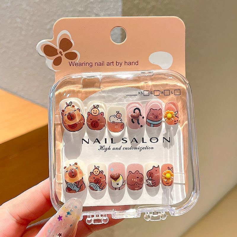 Uñas postizas removibles para niñas, en caja, con diseños de dibujos animados, pegatinas de uñas exquisitas, piezas de uñas.