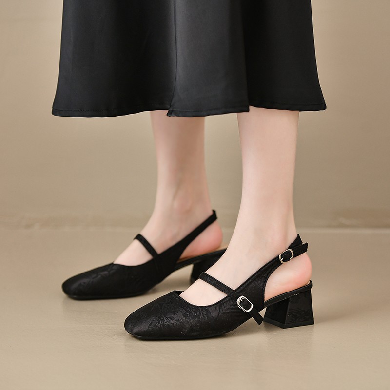 Sandalias de seda chinas de estilo nacional chinas para mujeres con cheongsam, ropa de estilo chino, talón grueso, no cansado, vestido de novia, zapatos de novia