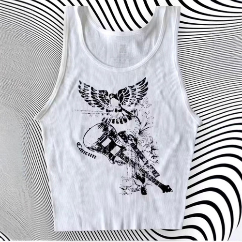 2026 summer European and American vest punk top printed suspender hot girl women's retro T-shirt wholesale