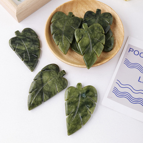 Natural jade leaf carvings, hand-carved handles, desktop green leaves and green plants, crystal crafts ornaments, wholesale