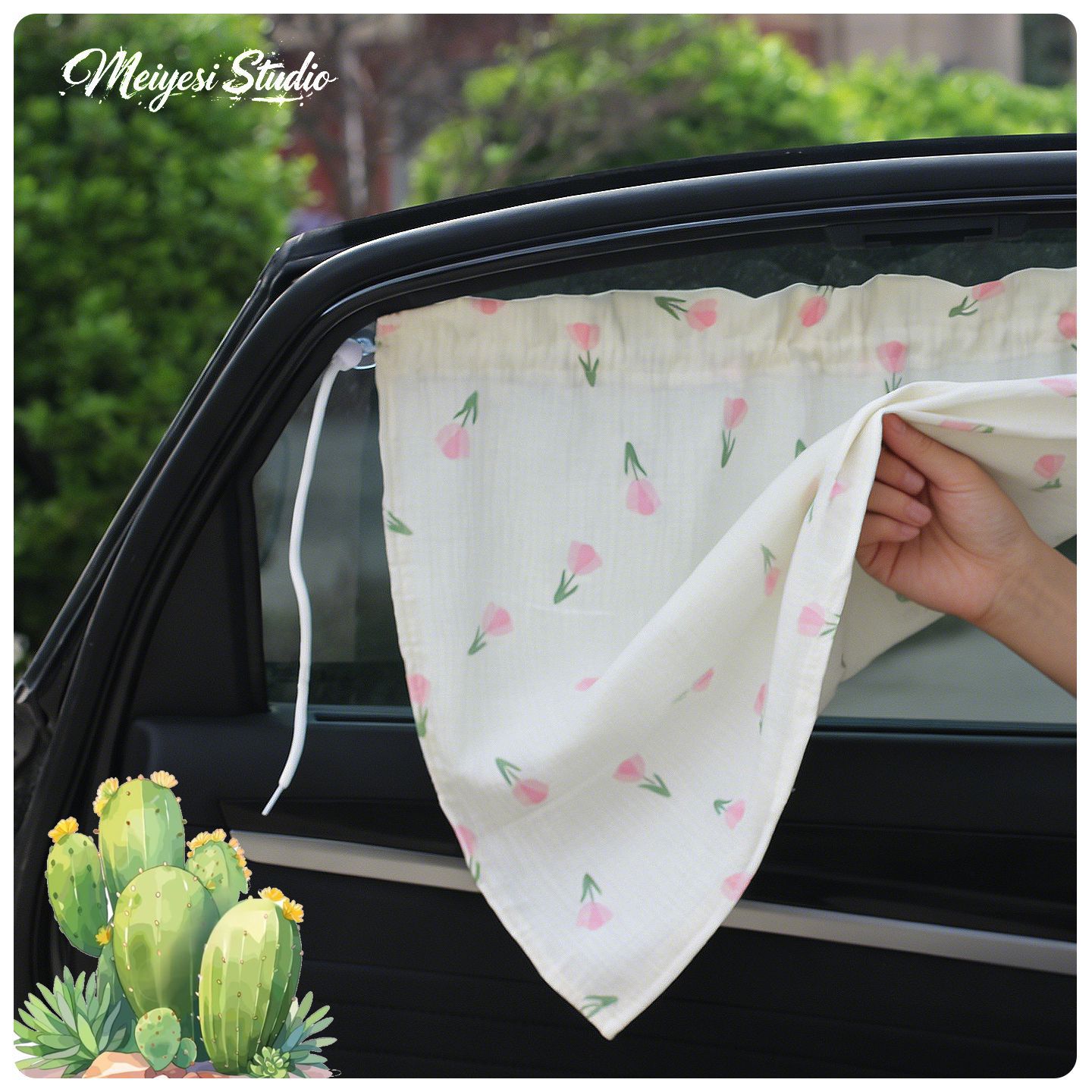 Car Sunshade Side Curtain Cartoon Style Sun Protection and Heat Insulation Curtain Cute Suction Cup Type Car Window Sunshade