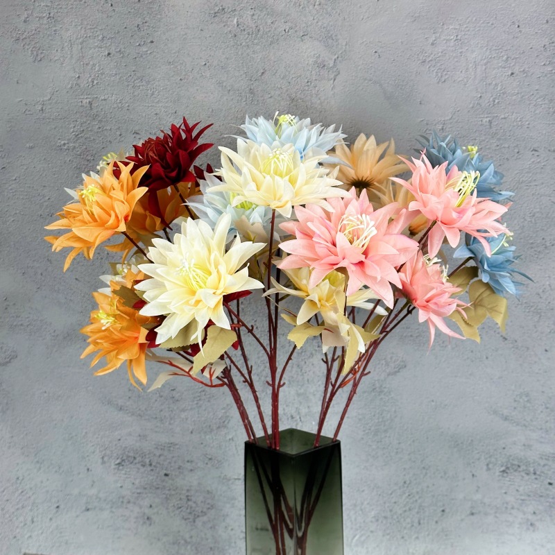 3 grandes crisantemos dahlia, accesorios de fotografía, decoración de boda, flores artificiales, flores de seda, flores falsas, ramo de flores