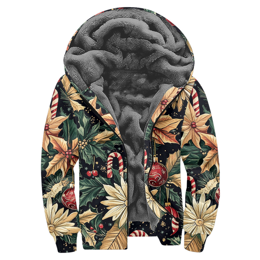 Giacca in pile con cappuccio natalizia da uomo - calda e comoda_voghion.com