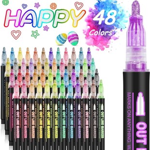 Dream double line contour pen 8 color 12 color set DIY highlighter contour pen student painting double color marker pen
