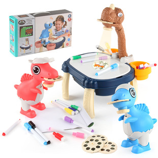 Cross-border export children's educational dinosaur lighting projector painting table dinosaur modeling multifunctional game toy table