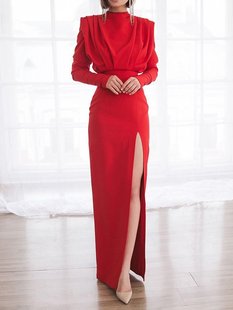 2021 Spring and Summer New Cross-Border Summer Fashion Dress European and American Export High Collar Pullover Slit Long Skirt Factory Direct Supply