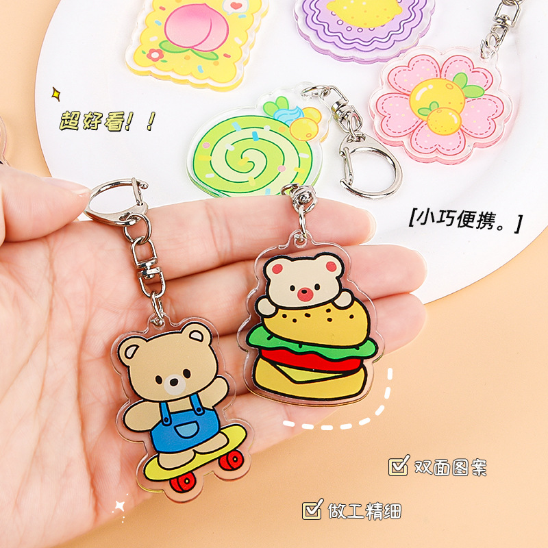 Creativo de dibujos animados fruta flor color llavero lindo estudiante acrílico mochila colgante adornos Accesorios al por mayor