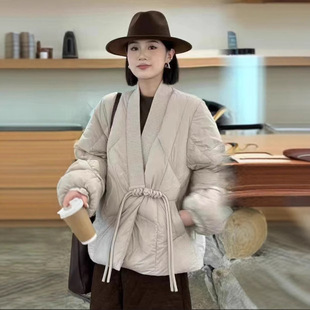 New Guofeng Zen V-neck Down Jacket Korean Fashion Design Fan Loose 90 Down Jacket Jacket
