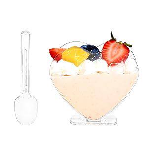 Mousse Parfait Cup Heart-Shaped Mini Dessert Cup Plastic Appetizer Cup Cake Ice Cream Family Birthday Wedding Party